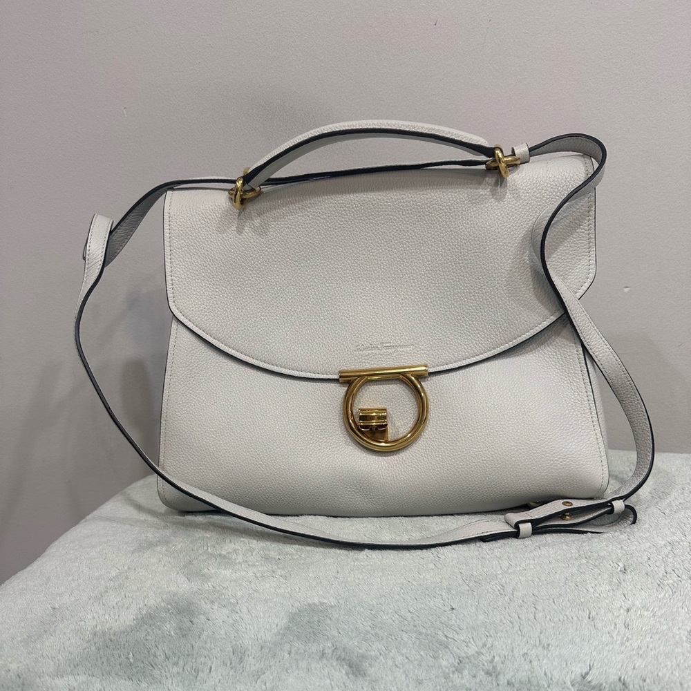 Salvatore Ferragamo Margot Leather Satchel Grey